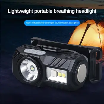 Мини-светодиодный налобный фонарь с датчиком движения, фонарь для кемпинга и рыбалки, зажим для зарядки Type-C, сильный свет, Сигнальная лампа фары, Зажимы для колпачков