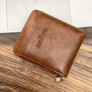 Многофункциональный мужской короткий кошелек, винтажный кожаный держатель для карт, модный кошелек для монет на молнии, деловые деньги
