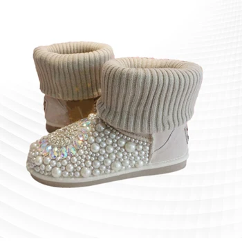 Модные жемчужные стразы неправильной формы, зимние ботинки для двоих, утолщенная теплая нескользящая популярная женская хлопчатобумажная обувь с бархатными женскими