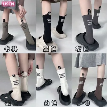 Модные носки с этикеткой из ткани на среднем каблуке, японские носки для уличного скейтбординга Ins