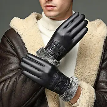 Мужские зимние перчатки, перчатки из искусственной кожи, Ветрозащитные зимние перчатки с сенсорным экраном, мягкая плюшевая подкладка, искусственная кожа для езды на велосипеде