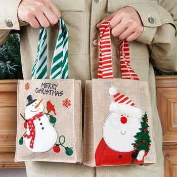 Мультяшная рождественская льняная сумочка, большие подарочные пакеты для конфет, сумочка Санта-Клауса, снеговика, сумка для упаковки детских подарков, Новогоднее украшение для вечеринки