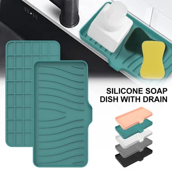 Мыльница со сливом 25x13 см Силиконовый самоотливающийся держатель для мыльницы, легко моющийся для душа, кухонной стойки в ванной комнате