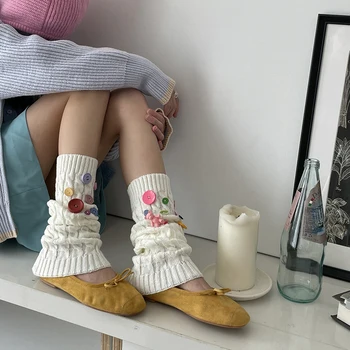 Нишевый дизайн, гетры с пуговицами ручной работы, Многоцветная и многоэлементная субкультура, Корейские Леггинсы, Вязаные носки для ног