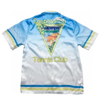 Новая шелковая рубашка Casablanca с принтом теннисного клуба градиентного синего цвета, Мужские Женские Гавайские Пляжные рубашки y2k