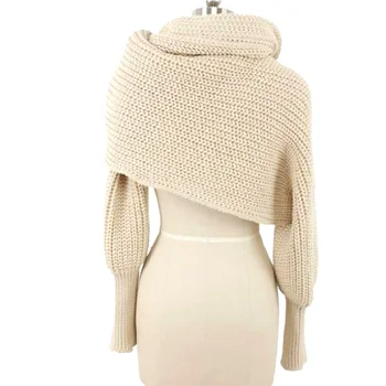 Новый зимний женский мужской длинный свитер, шарф с рукавами, шерстяные вязаные шарфы для женщин, толстая теплая повседневная шаль
