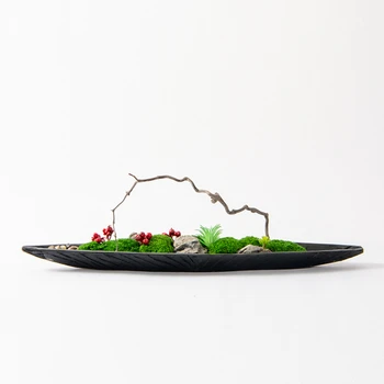 Новый китайский японский стиль бесшумная карбонизированная деревянная лодка Вечный мох бонсай зеленое растение в горшке чайный столик, журнальный столик