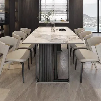 Обеденный стол из каменной доски, современный минималистичный прямоугольный минималистичный дизайнерский обеденный стол