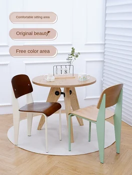 Обеденный стул из массива дерева в скандинавском стиле с металлической спинкой, стул со спинкой в стиле Ретро, Натуральный Удобный Бытовой Стандартный стул, мебель для столовой
