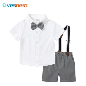 Официальная детская одежда, комплект одежды для мальчиков, 2 ПРЕДМЕТА, хлопковые рубашки с коротким рукавом, брюки на ремешках, Летние комплекты детской одежды 1-5 лет