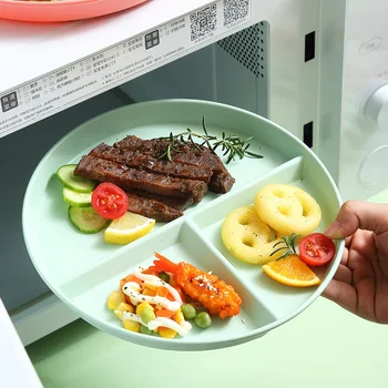 Пластиковые тарелки с 3 сетками, можно мыть в посудомоечной машине, использовать в микроволновой печи, круглые многоразовые тарелки, не содержащие BPA, обеденные тарелки для стейков, десертов, экологичный поднос