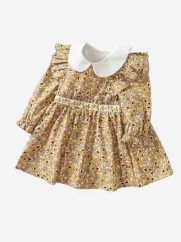Платье принцессы для маленьких девочек, осенне-весенняя Шикарная Плиссированная юбка с воротником 