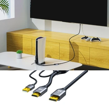 Премиум-8K30hz Кабель-адаптер HDMI2.1 к DisplayPort 1.4 с питанием от USB 1-3 м 54 ДБ