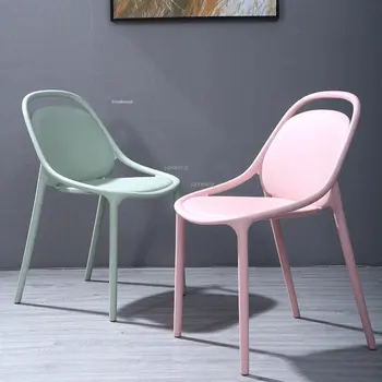 Простые кухонные пластиковые обеденные стулья в скандинавском стиле с креативной дизайнерской спинкой, стул для мебели для гостиной, высокие стулья для столовой в отеле