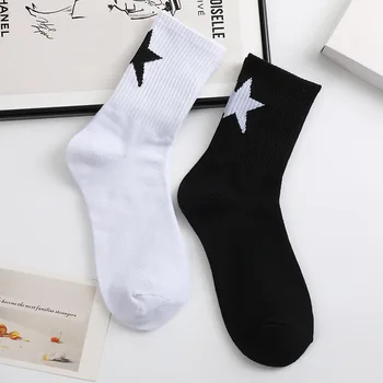 Простые носки Pentagram, Белые, черные, носки Harajuku в спортивном стиле, женские хлопчатобумажные носки до щиколоток со звездами, женские модные Забавные носки в полоску.