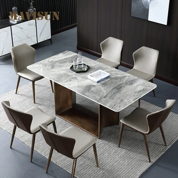Прямоугольное сочетание обеденного стола и стула, Роскошное Металлическое основание, Мраморный обеденный стол, мебель для дома от мастера дизайна