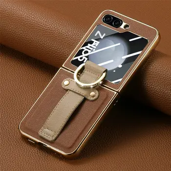 Пылезащитная кожаная сумка, чехол из стеклянной пленки для Samsung Galaxy Z Flip 5, Flip5, Flip4, Flip 4, 5G, металлическое кольцо, держатель для телефона