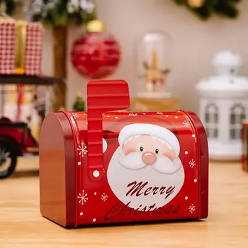 Рождественская жестяная коробка Праздничный рождественский орнамент в форме почтового ящика Органайзер для конфет Красочная Рождественская декоративная коробка для печенья Подвеска
