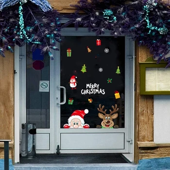 Рождественские наклейки на окна, наклейки с изображением оленя Санта-Клауса, украшение для вечеринки, прямая доставка