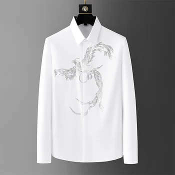 Роскошная мужская рубашка с длинными рукавами hot diamond phoenix, осенний тренд 2023, повседневный топ, шелковая рубашка, устойчивая к морщинам.