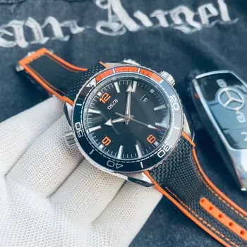 Роскошные мужские классические спортивные модные автоматические механические часы OMG Style 42 мм, треть оранжевого цвета со светящимся сапфировым зеркалом