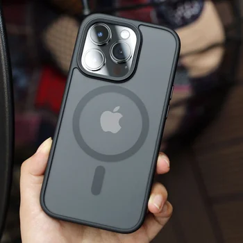 Роскошный Магнитный чехол для телефона с беспроводной зарядкой Magsafe для iPhone 14 13 12 11 Pro Max Plus, прозрачный матовый противоударный чехол