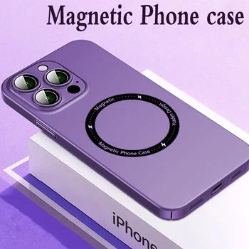 Роскошный ультратонкий матовый чехол Magsafe Magnetic Wireless Charge Case для iPhone 14 13 12 11 Pro Max 14 Plus с пленкой для объектива и твердым покрытием