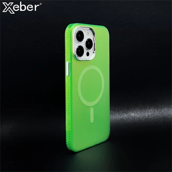 Роскошный флуоресцентный цветной матовый лазерный чехол для телефона iPhone 11 13 12 14 15 Pro 14Pro Max Противоударный Для магнитной крышки Magsafe