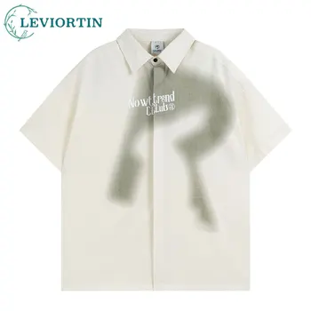 Рубашка оверсайз в стиле хип-хоп, уличная одежда Y2K, мужские и женские рубашки с буквенным принтом в виде граффити, с коротким рукавом и пуговицами, Летние Свободные топы в стиле Харадзюку