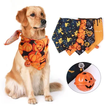 Собачий ошейник с колокольчиком на Хэллоуин, треугольный бандажный шарф, ошейник-бандана для щенков, хлопковые банданы, галстук для домашних животных, Товары для ухода за животными на Хэллоуин