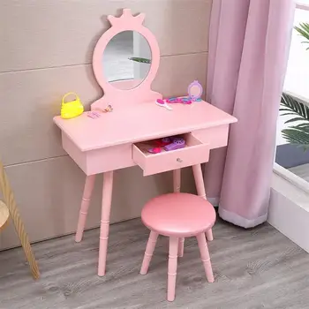 Современная сладость и привлекательность Детского туалетного столика с одним зеркалом и круглой ножкой с одним выдвижным ящиком, который также можно использовать в качестве детского письменного стола.
