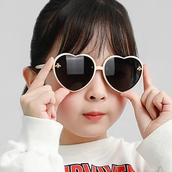 Солнцезащитные очки Heart Детский Модный бренд Children Retro Cute Pink Cartoon Bee Солнцезащитные очки в оправе для девочек и мальчиков Детские Солнцезащитные очки UV400 Eyewear