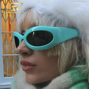 Солнцезащитные очки SIMPRECT Y2K Женские 2023, Роскошный бренд, Дизайнерские Солнцезащитные очки в стиле стимпанк с защитой от ультрафиолета, Винтажные оттенки для женщин