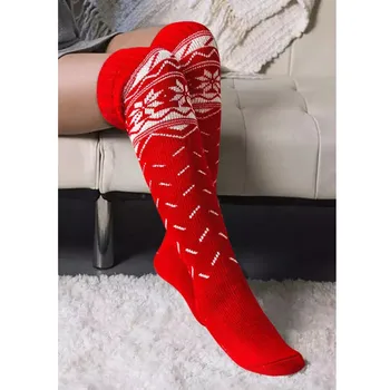 Теплые Длинные Теплые вязаные чулки для девочек, Хлопчатобумажные женские рождественские носки до бедра, Чулки, женские гольфы поверх носков, пояс для нижнего белья