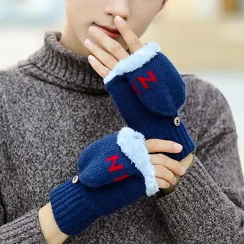 Теплые перчатки с сенсорным экраном, модные утолщенные плюшевые вязаные перчатки с защитой от холода, варежки с открытыми пальцами, осень-зима