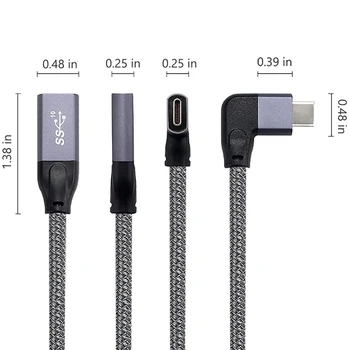 Удлинительный кабель USB C под прямым углом, короткий (1,6 фута), Плетеный и алюминиевый Удлинитель USB-C 3.1 от мужчины к женщине, Gen 2 10 Гбит/с