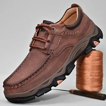 Уличная кожаная повседневная обувь Для мужчин, Большие размеры 39-47, Походная обувь, 2 стиля, треккинговые кроссовки, Мужская осенняя обувь на толстой подошве
