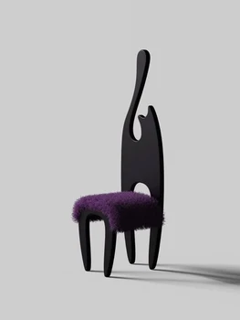 Французский Средневековый обеденный стул Креативный Черный кот скандинавского дизайнера Тихий Ветер Ретро Простой стул со спинкой из массива дерева