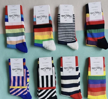 Хлопковые носки Happy Socks в полоску серии Rhombock средней длины для мужчин и женщин, унисекс, размер 36-40