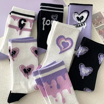 Хлопчатобумажные носки Love в корейском стиле Harajuku с вышивкой английскими буквами, забавные носки Kawaii в стиле хип-хоп, носки Happy Skateboarding Team Sokken