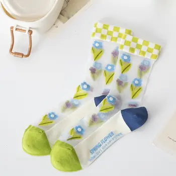 Цветочные элементы, Дышащие Прозрачные эластичные тонкие носки, Женские носки, кружевные короткие носки, Чулочно-носочные изделия в корейском стиле