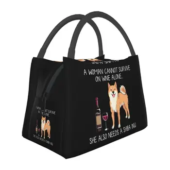 Шиба-Ину и винная забавная собачка Изолированный ланч-пакет для работы, офисного питомца, любителя щенков, сменный кулер, термобокс для Бенто, женский